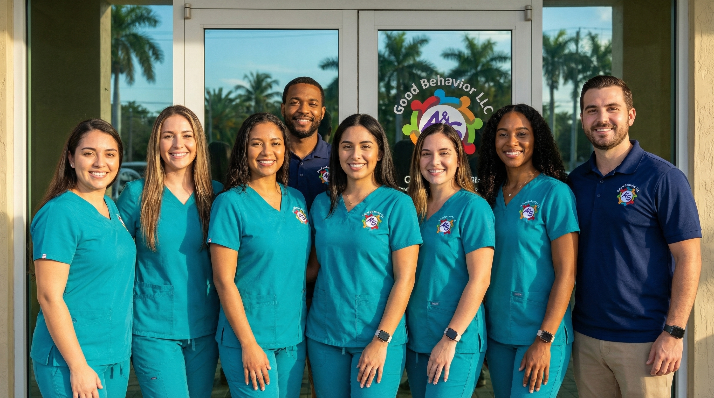 A&S Good Behavior team of ABA therapists in front of clinic